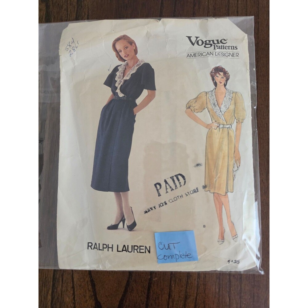Vintage Vogue 1135 Ralph Lauren Designer Dress Pattern Size 10 Cut Complete